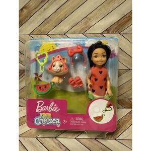 Barbie Club Chelsea Dress-Up Doll in Watermelon Costume  6" Doll with Cat Set